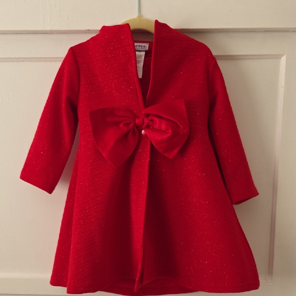 Blueberi Boulevard Sparkle Red Kids Coat with Bow & Dress